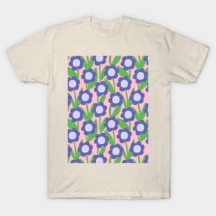 Minimal daisy flower pattern in pink and blue T-Shirt